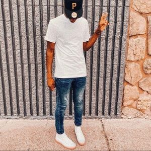 White converse with orange and ice souls